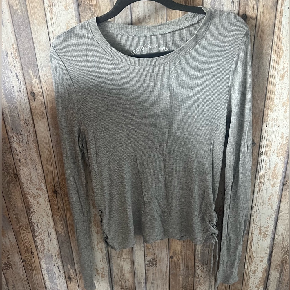 Grey long sleeve shirt with tie details